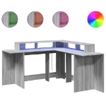 Scrivania con Luci LED Grigio Sonoma 152x152x91cm in Truciolato