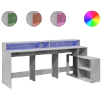 Scrivania con Luci LED Grigio Cemento 200x104x91 cm Truciolato