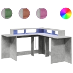 Scrivania con Luci LED Grigio Cemento 152x152x91 cm Truciolato