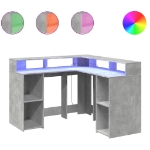 Scrivania con Luci LED Grigio Cemento 130x130x91 cm Multistrato