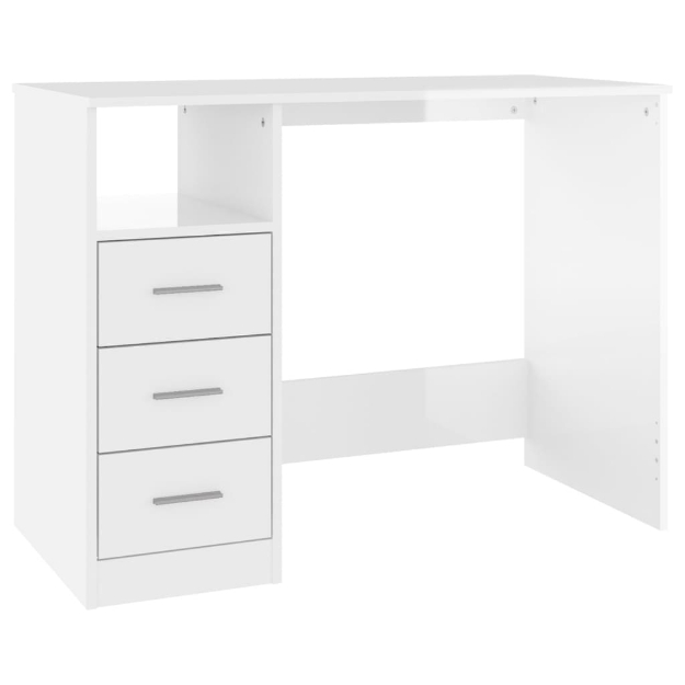 Scrivania Cassetti Bianco Lucido 102x50x76 cm Legno Multistrato