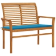Panca da Giardino con Cuscino Blu 112 cm in Legno di Teak