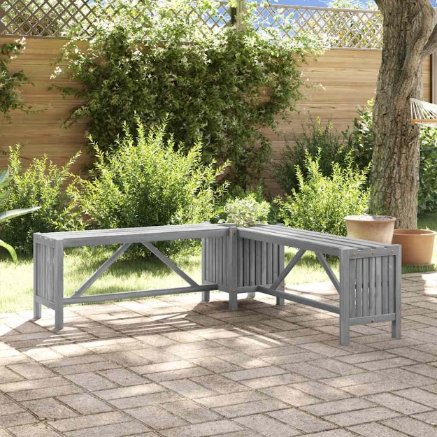 Panca Giardino Angolare e Fioriera 117cm Massello Acacia Grigia