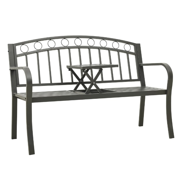 Panca da Giardino con Tavolino Grigio 120 cm Acciaio