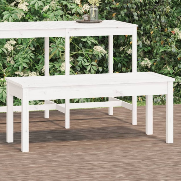 Panca da Giardino Bianca 109x44x45 cm Legno Massello di Pino
