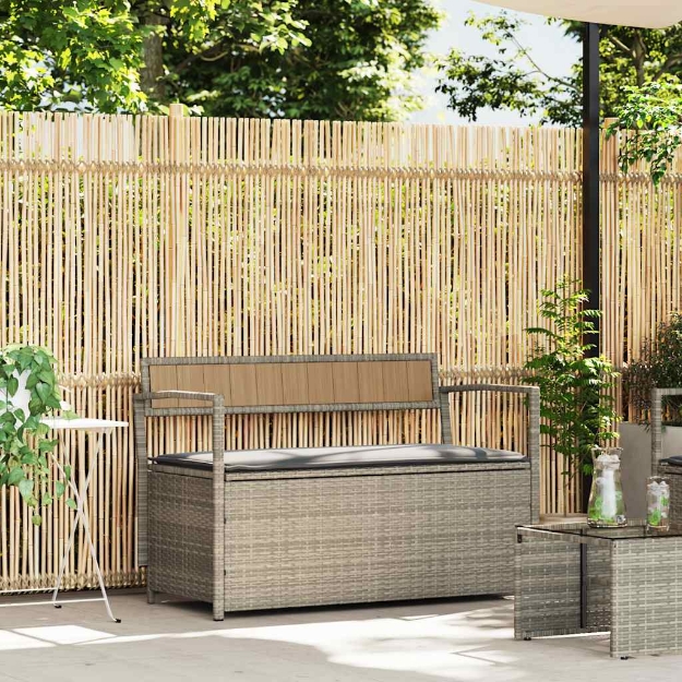Panca Portaoggetti da Giardino con Cuscino in Polyrattan