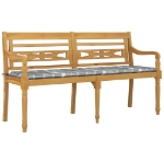 Panchina Batavia con Cuscino Motivo Grigio 150 cm Massello Teak