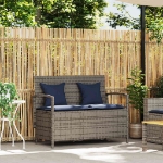 Panca Portaoggetti da Giardino con Cuscino Grigio in Polyrattan