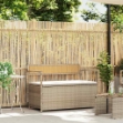 Panca Portaoggetti da Giardino con Cuscino Beige in Polyrattan