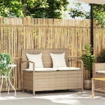 Panca Portaoggetti da Giardino con Cuscino Beige in Polyrattan