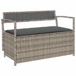Panca Portaoggetti da Giardino con Cuscino Grigio in Polyrattan