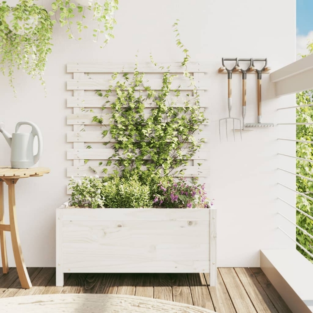 Fioriera Giardino con Rastrelliera Bianca 79x39,5x114cm Pino