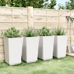 Fioriere da Giardino 4 pz Bianche 32,5x32,5x57 cm in PP