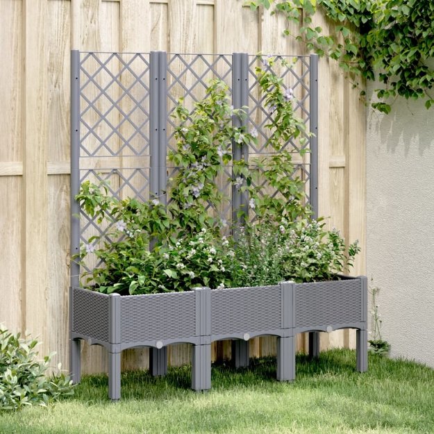 Fioriera Giardino con Traliccio Grigio Blu 120x40x142 cm PP