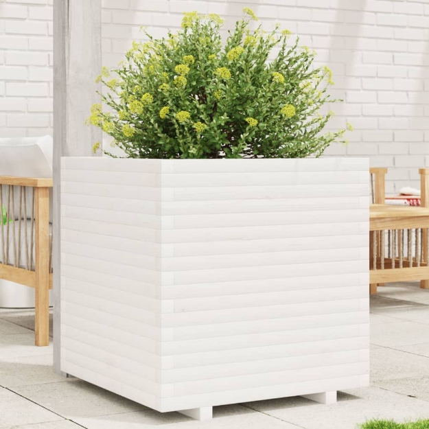 Fioriera da Giardino Bianca 70x70x72 cm Legno Massello di Pino