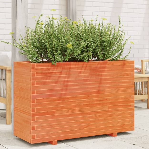 Fioriera Giardino Marrone Cera 110x40x72 cm Legno Massello Pino