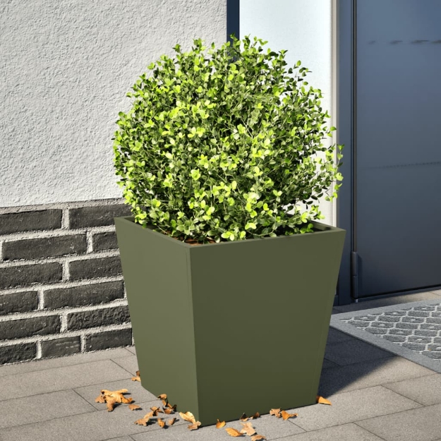 Fioriera da Giardino Verde Oliva 40x40x40 cm in Acciaio