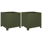 Fioriere da Giardino 2 pz Verde Oliva 40x40x40 cm in Acciaio