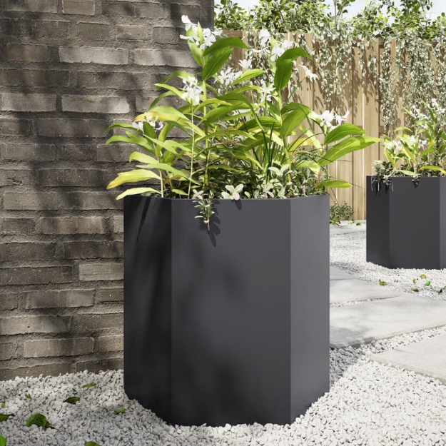 Fioriere da Giardino 2 pz Esagono Nero 46x40x45 cm Acciaio