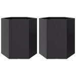 Fioriere da Giardino 2 pz Esagono Nero 46x40x45 cm Acciaio