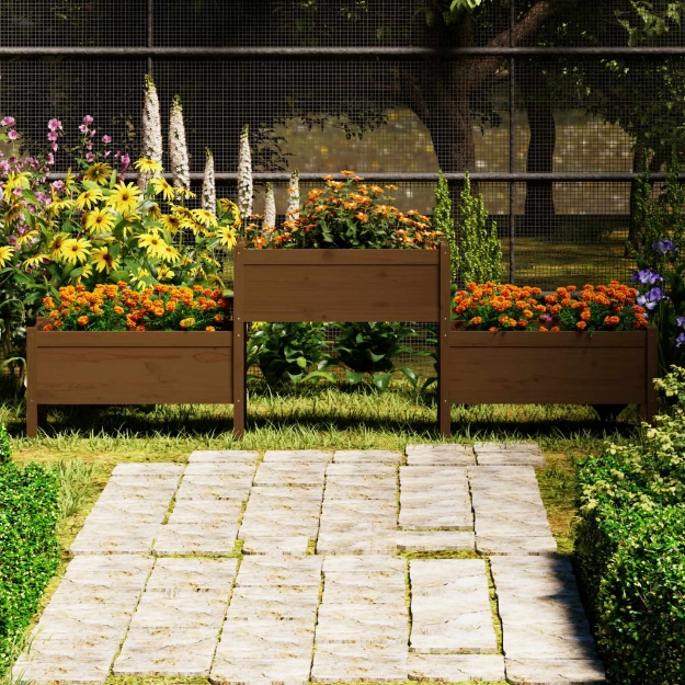 Fioriera Marrone Ambra 245,5x44x75 cm in Legno Massello di Pino