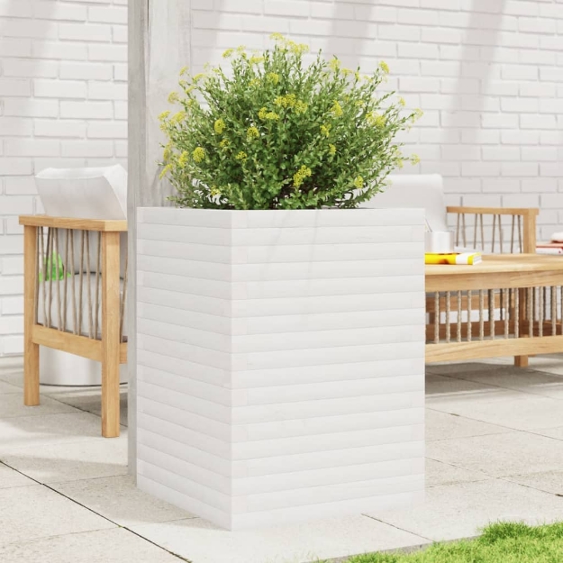 Fioriera da Giardino Bianca 50x50x68,5cm Legno Massello di Pino