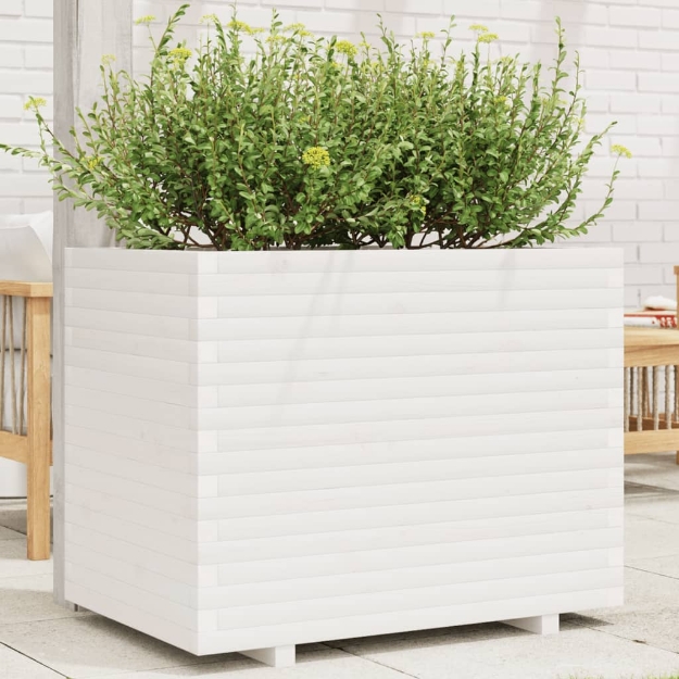 Fioriera da Giardino Bianca 90x60x72,5cm Legno Massello di Pino