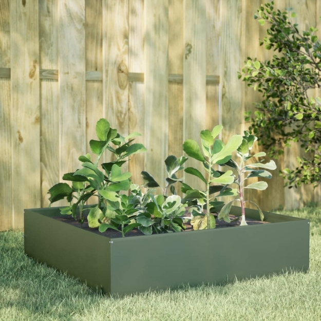 Fioriera Rialzata Giardino Verde Oliva 100x100x25 cm Acciaio