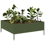 Fioriera Rialzata Giardino Verde Oliva 100x100x25 cm Acciaio