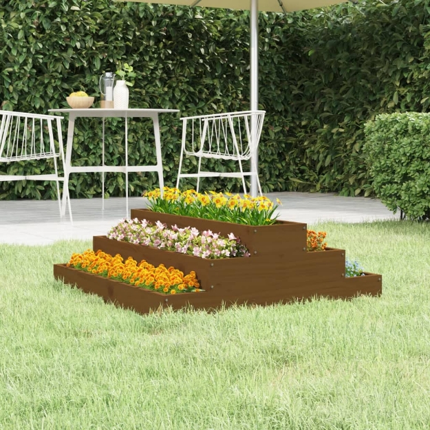 Fioriera Marrone Ambra 80x80x27 cm in Legno Massello di Pino
