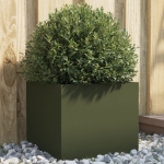 Fioriera da Giardino Verde Oliva 32x30x29 cm in Acciaio