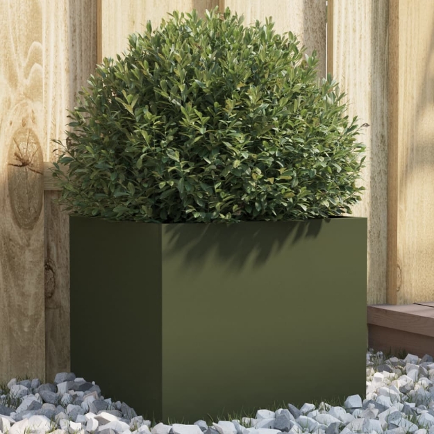 Fioriera da Giardino Verde Oliva 32x30x29 cm in Acciaio