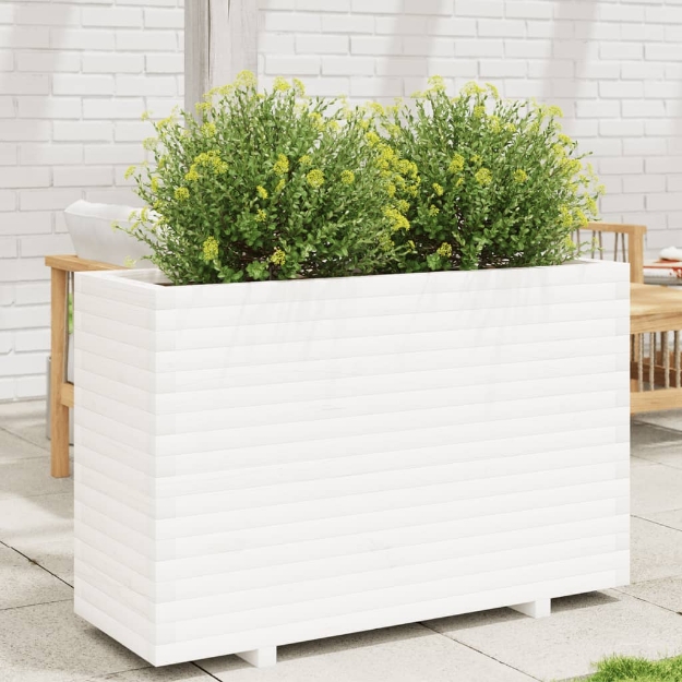 Fioriera da Giardino Bianca 110x40x72,5 cm Legno Massello Pino
