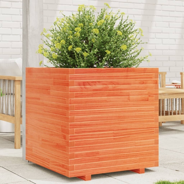 Fioriera Giardino Marrone Cera 70x70x72 cm Legno Massello Pino