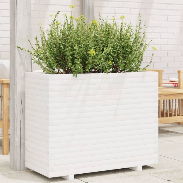 Fioriera da Giardino Bianca 90x40x72 cm Legno Massello di Pino