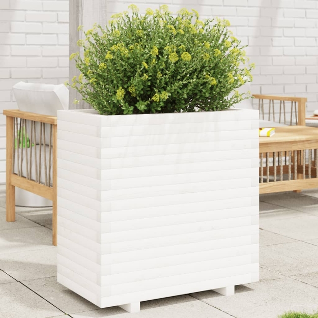 Fioriera da Giardino Bianca 70x40x72,5cm Legno Massello di Pino