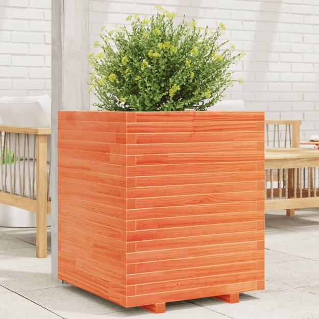 Fioriera Giardino Marrone Cera 60x60x72 cm Legno Massello Pino