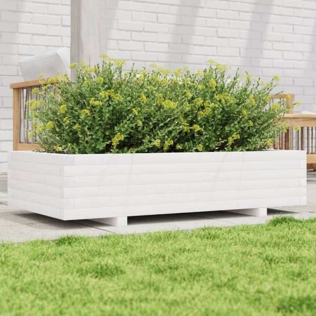 Fioriera da Giardino Bianca 110x60x26, 5cm Massello di Pino