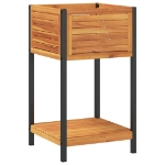 Fioriera con Ripiano 45x45x80 cm in Legno Acacia e Acciaio