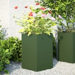 Fioriere da Giardino 2pz Verde Oliva Esagono 46x40x45cm Acciaio