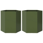 Fioriere da Giardino 2pz Verde Oliva Esagono 46x40x45cm Acciaio