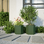 Fioriere da Giardino 2pz Verde Oliva Esagono 46x40x45cm Acciaio