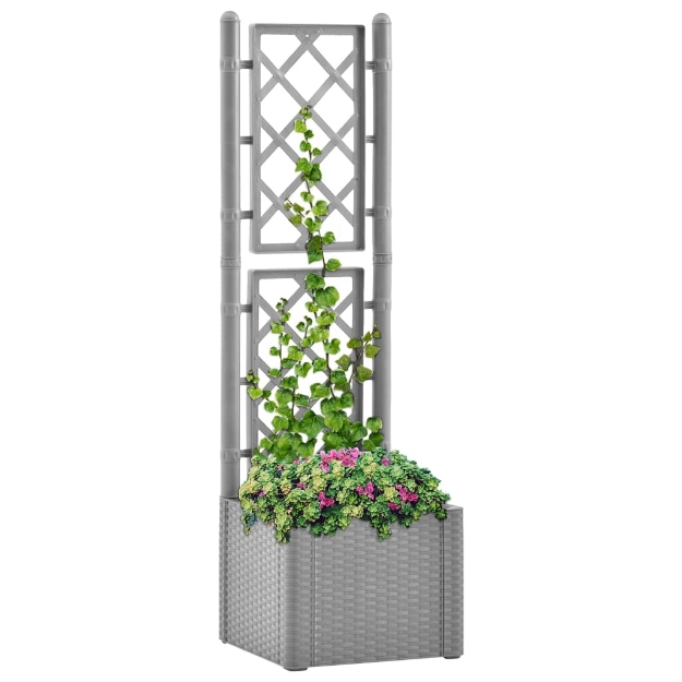Letto Rialzato da Giardino con Graticcio e Irrigazione Grigio