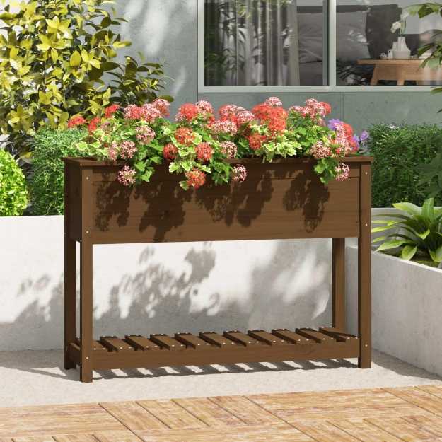 Fioriera con Mensola Ambra 111,5x34,5x81 cm Legno Massello Pino