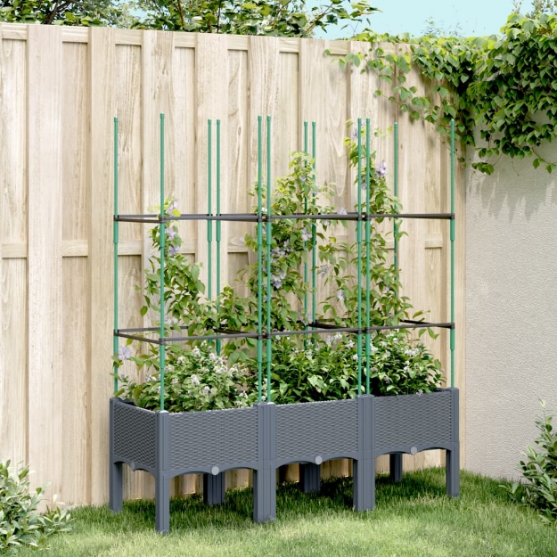 Fioriera Giardino con Traliccio Grigio Blu 120x40x142,5 cm PP
