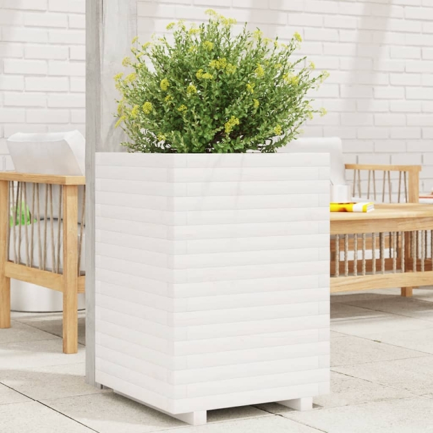 Fioriera da Giardino Bianca 50x50x72 cm Legno Massello di Pino