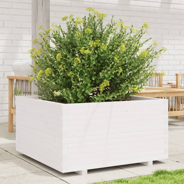 Fioriera da Giardino Bianca 90x90x49,5cm Legno Massello di Pino