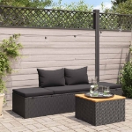 Lettino Prendisole con Cuscini in Polyrattan Nero