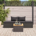 Lettino Prendisole con Cuscini in Polyrattan Nero