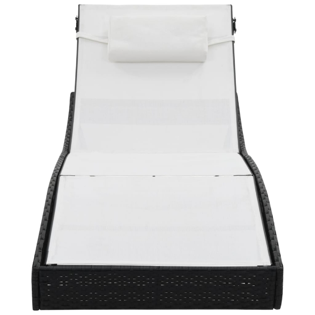 Lettino Prendisole con Cuscino in Polyrattan Nero